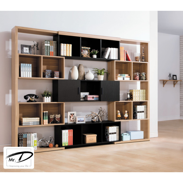 B4138 579-01 羅莎8.6尺伸縮書櫃 (原木/黑) B4138 579-01 羅莎8.6尺伸縮書櫃 (原木/黑)