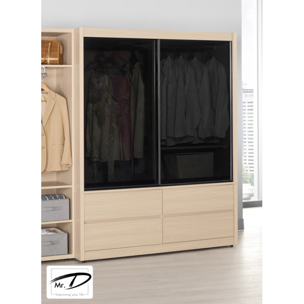 C3355 1211-2 艾維斯5尺鋁框四抽拉門衣櫥(黑玻璃) C3355 1211-2 艾維斯5尺鋁框四抽拉門衣櫥(黑玻璃)