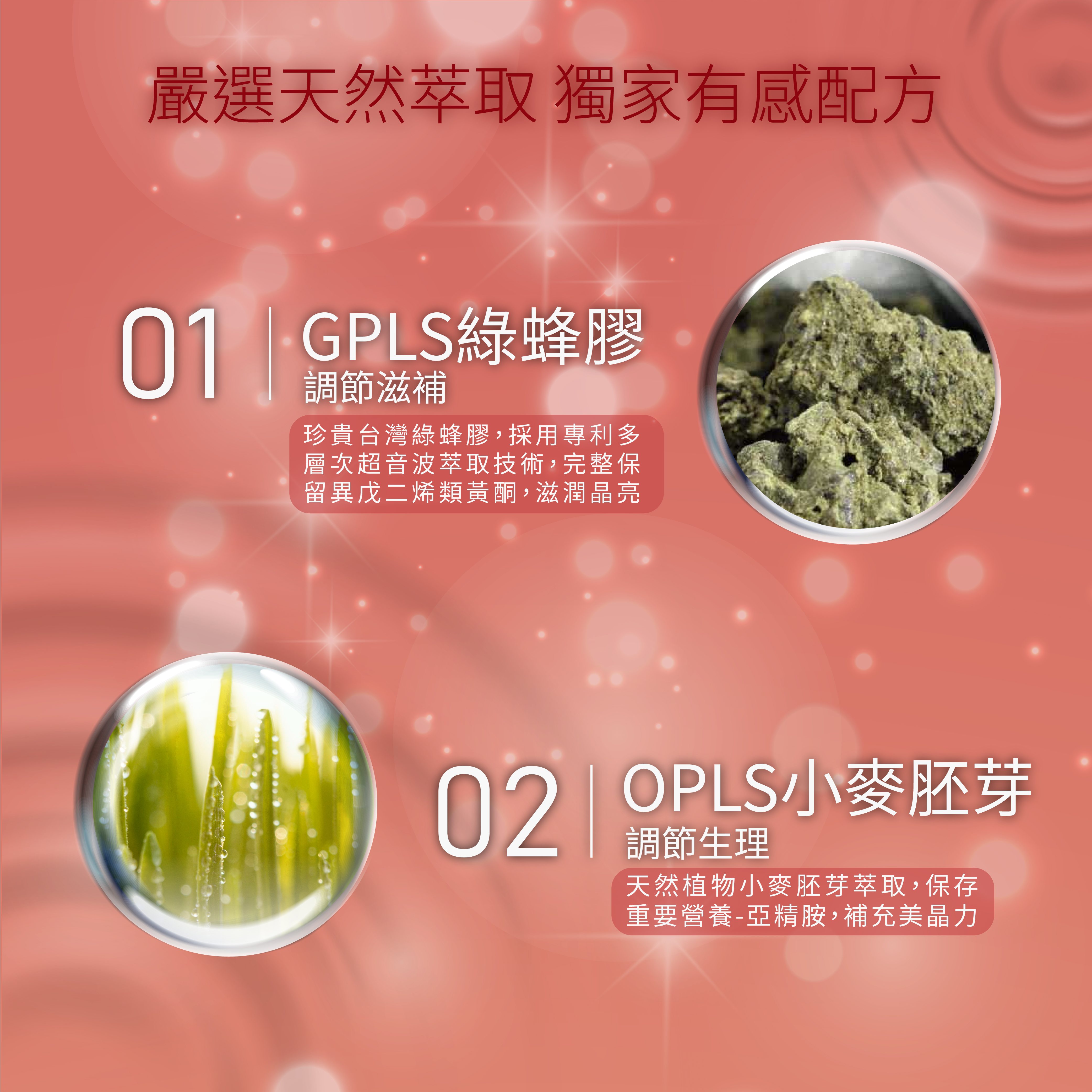 亮晶腈,綠蜂膠,小麥萃取,蕎麥萃取,GPLS,OPLS,葉黃素,花青素,前花青素,異黃酮,黑醋栗,山桑子,小米草,護眼,保養,保健,保健食品,晶亮,水潤