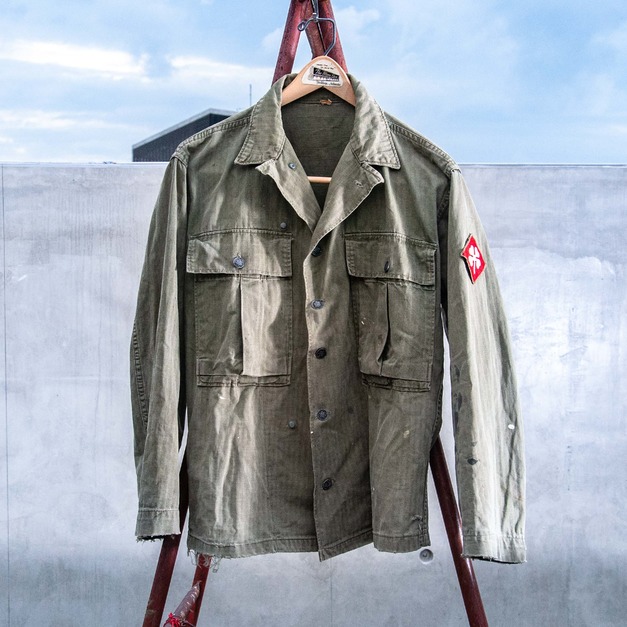 原版古着 40年代 二戰 美國陸軍公發 M43 第三型 HBT 人字紋布料 13星釦 野戰襯衫 3rd Pattern ( A款 )