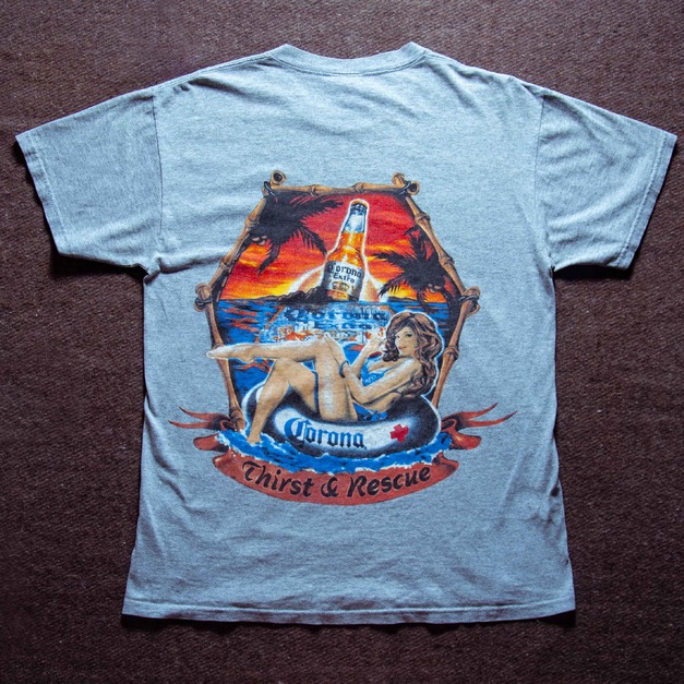 90年代 美國品牌 Delta Pro Weight 出品 Corona Extra 可樂娜特級啤酒 企業品牌廣告 古著霜降雪花T恤 TA26
