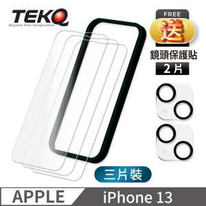 【TEKQ】 iPhone 13 9H鋼化玻璃 螢幕保護貼 3入 附貼膜神器 送鏡頭保護貼2片 【TEKQ】 iPhone 13 9H鋼化玻璃 螢幕保護貼 3入 附貼膜神器 送鏡頭保護貼2片