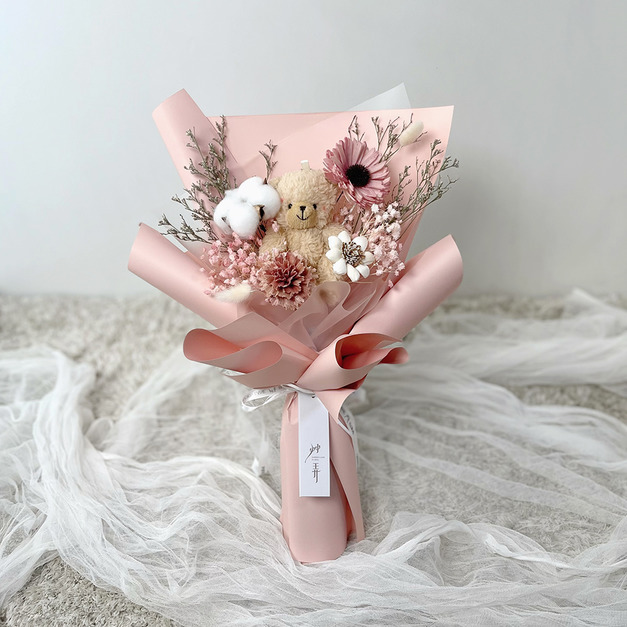 甜蜜小熊-蜜粉|永生花束 甜蜜小熊-蜜粉|永生花束