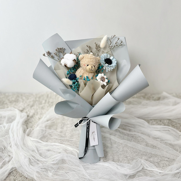 甜蜜小熊-灰藍|永生花束 甜蜜小熊-灰藍|永生花束