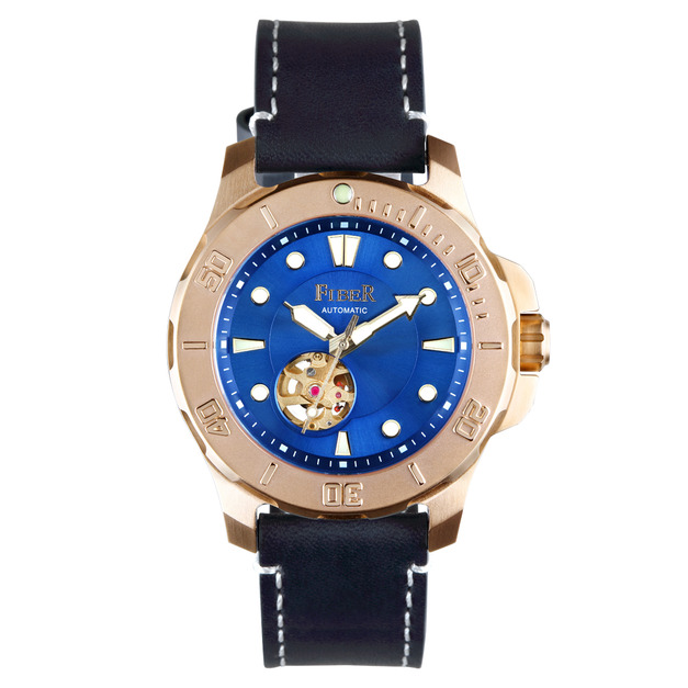 FIBER|海洋潛將系列|機械潛水錶 鏤空玫瑰金x藍 FIBER|海洋潛將系列|機械潛水錶 鏤空玫瑰金x藍