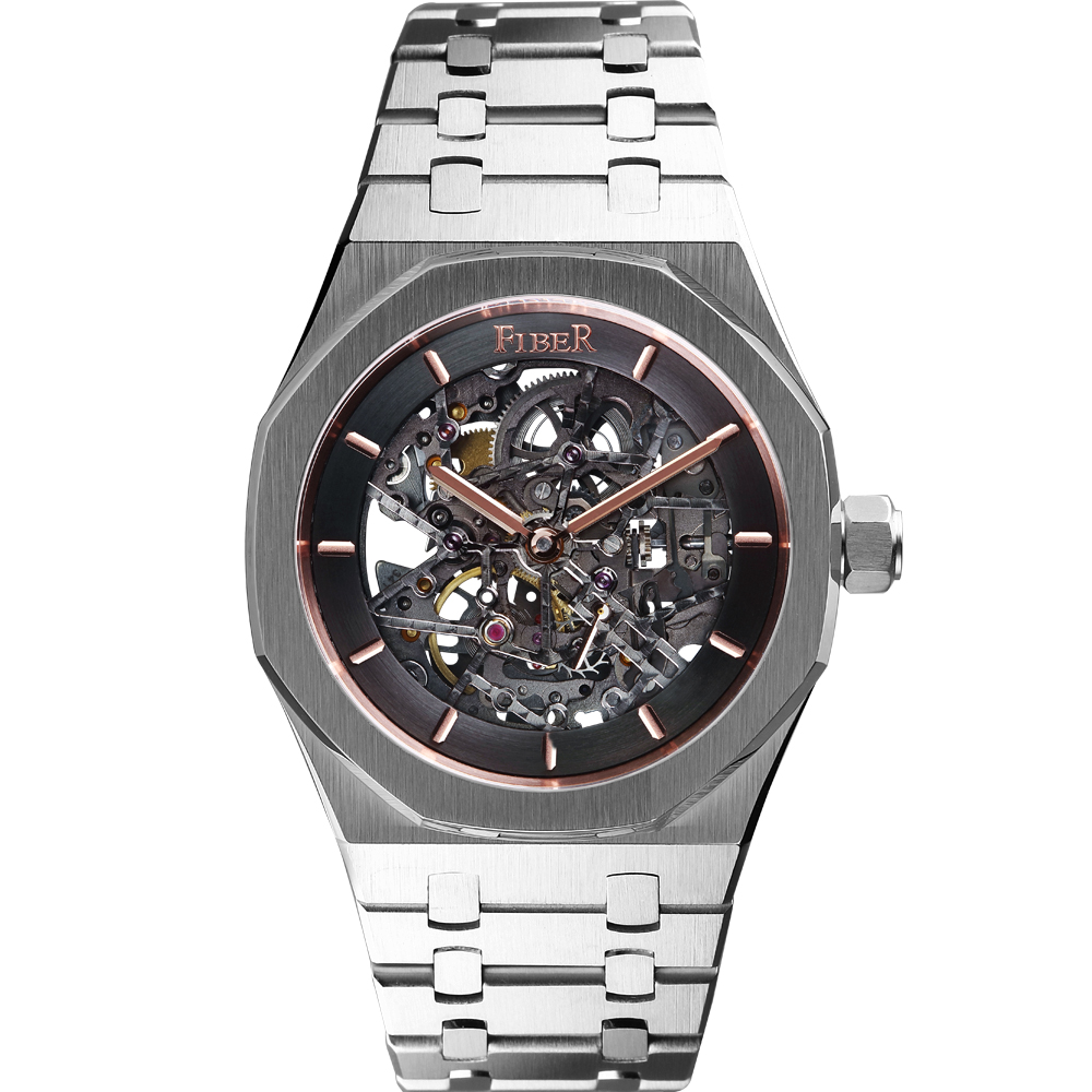 新上市-FIBER|8017.競速先鋒系列|骨雕鏤空機械腕錶-銀