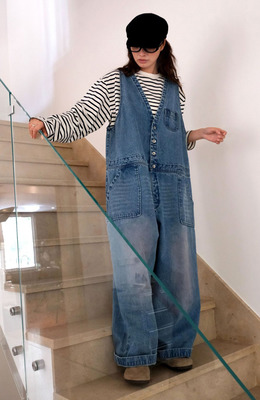 經典美式V領牛仔吊帶褲 經典美式V領牛仔吊帶褲