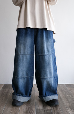 畫家分三塊直筒寬牛仔褲 /二色 畫家分三塊直筒寬牛仔褲 /二色