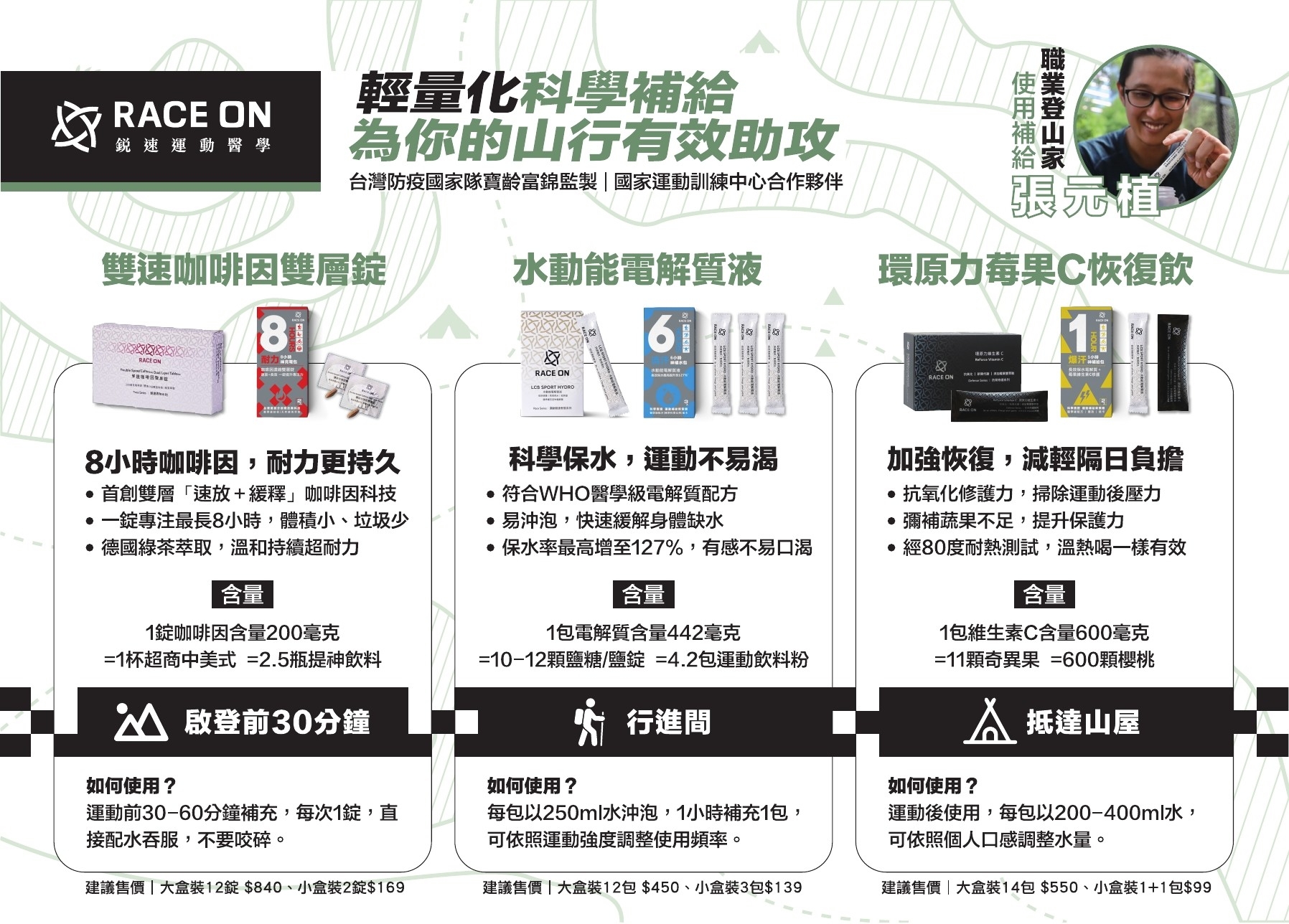 Race On 銳速流汗6小時神補水包(水動能電解質液 × 3) 保水補水 高單位電解質 葡萄糖吸收快 低熱量 輕量化登山 奶蛋蔬食可