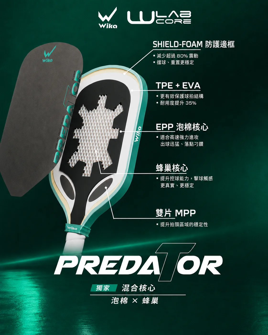 Wika Predator 進攻型匹克球拍 – 墨綠色 贈infin單支裝匹克球拍套