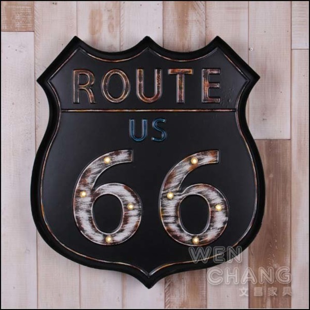 LOFT 美式 鄉村 工業風 復古 66 ROUTE 第66號 公路66 LED壁掛 掛飾 Z004