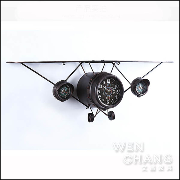 美式工業風 鄉村風 復古高翼機層架 時鐘 Z144