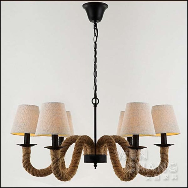 LOFT 復古工業風 維京布罩麻繩吊燈 布罩材質 6燈 主燈 LC-100《出清品恕不接受退換貨》