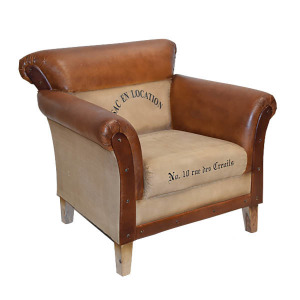 LOFT 工業風 復古做舊 格雷帆布+真皮 單人沙發 材質混搭 SO022-1 LOFT 工業風 復古做舊 格雷帆布+真皮 單人沙發 材質混搭 SO022-1