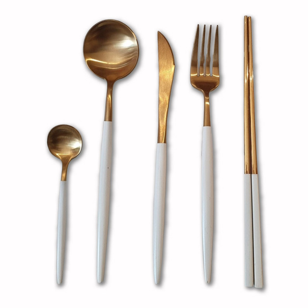葡萄牙 餐具 304不鏽鋼 金色  叉子+湯匙+餐刀+筷子+咖啡匙 五件組 Z083 葡萄牙 餐具 304不鏽鋼 金色  叉子+湯匙+餐刀+筷子+咖啡匙 五件組 Z083