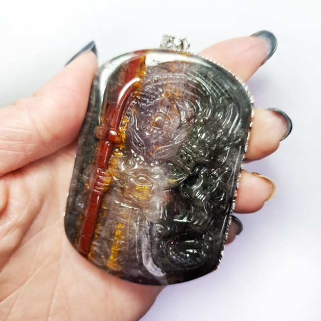 天然水晶 稀有 四色極光23 狐狸大師與龍 鳳凰 雕刻項鍊 WB012 天然水晶 稀有 四色極光23 狐狸大師與龍 鳳凰 雕刻項鍊 WB012