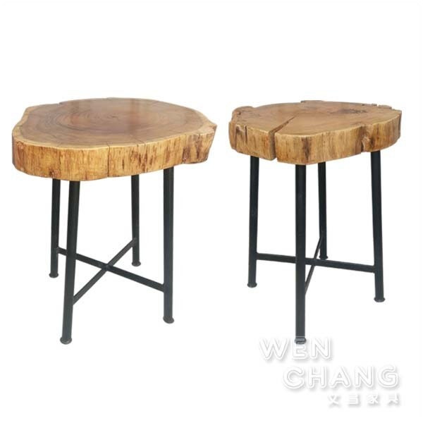 LOFT 工業風 希特年輪鐵椅凳 小茶几 整塊木頭實木 仿舊 ST054