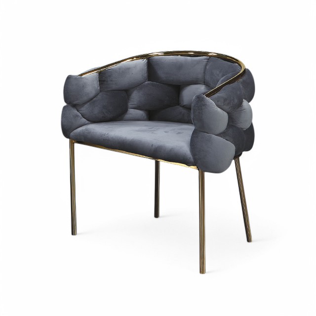 雲朵餐椅・休閒椅|CHR093|絲絨灰 × 鍍金腳 美甲椅 低調奢華風