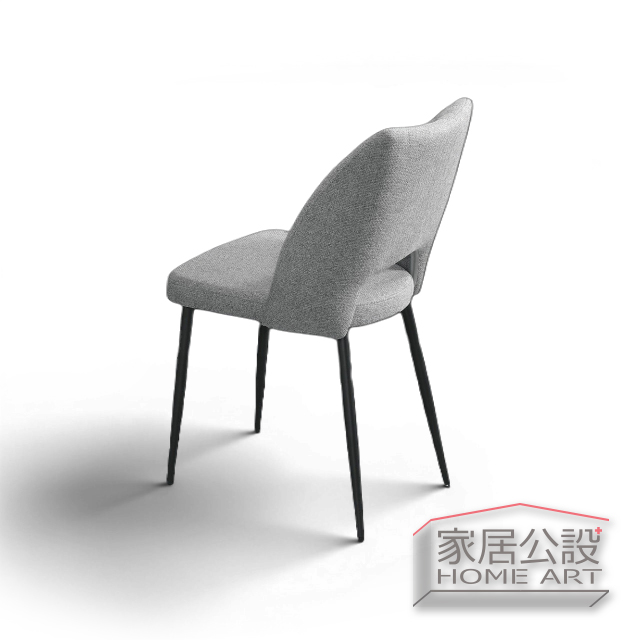 灰色北歐風鏤空亞麻餐椅 CHR110,搭配黑色金屬腳,適合咖啡廳與現代居家餐桌