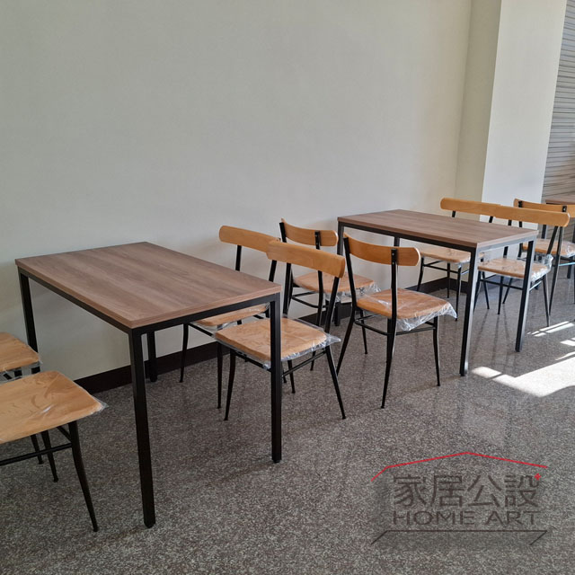 小吃店桌椅配置推薦,斯琳極簡餐椅搭配工業風長桌實景
