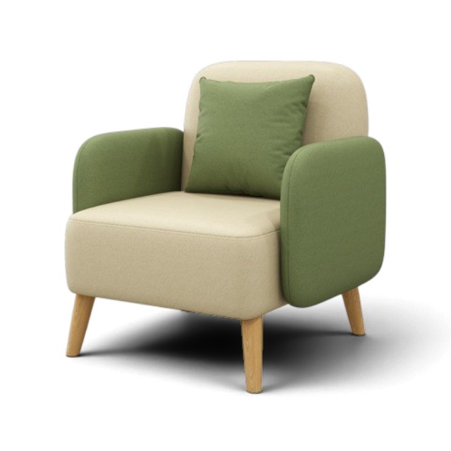 沐芙日韓系單人小沙發抹茶綠款去背照,圓潤包覆防潑水耐磨面料沙發椅