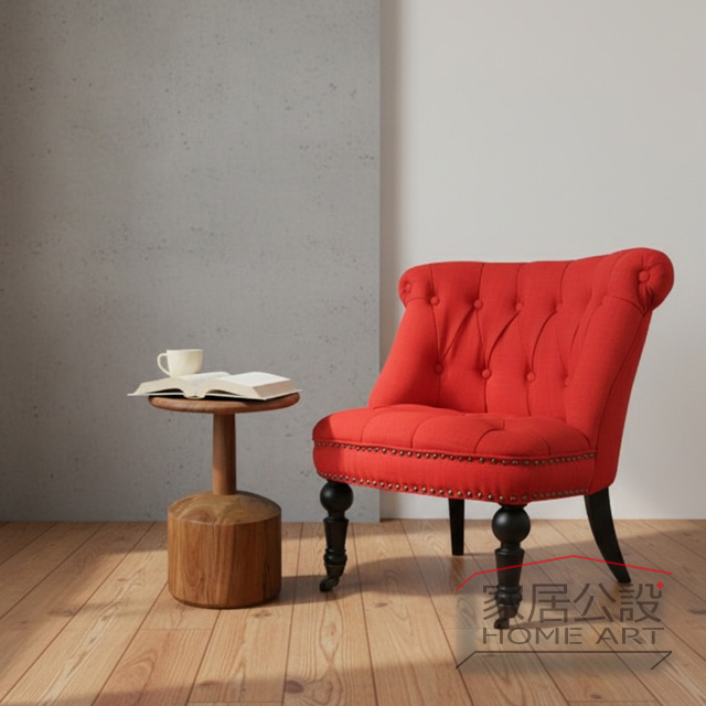 空間主要是白色、灰色或木質調,放上一張復古紅的單人沙發,反而能成為空間中最具品味的視覺亮點,極具歐美雜誌感。
