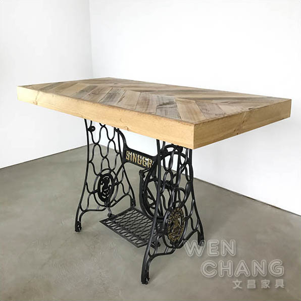訂製品 LOFT 復古 工業 魚骨 拼裁 縫車桌 餐桌 CU034