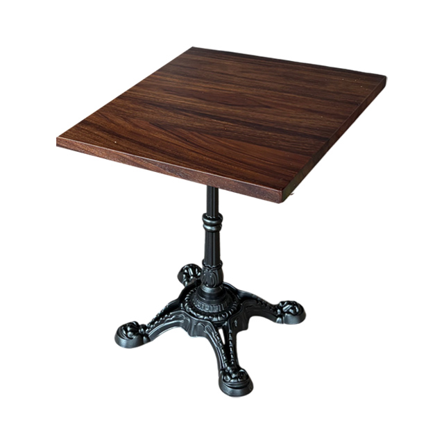 里昂南美胡桃木方桌,古典雕花單柱鑄鐵腳咖啡廳桌