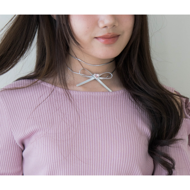 【jnauxz】現貨!! 愛心粉鑽蝴蝶結銀色綁帶項鍊 【jnauxz】現貨!! 愛心粉鑽蝴蝶結銀色綁帶項鍊