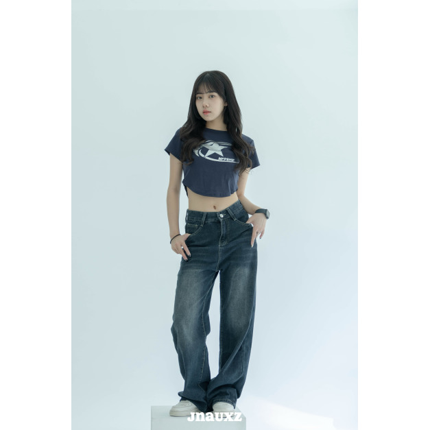 【jnauxz】現貨藏青!! 銀色印花百搭圓弧下擺顯瘦上衣 (兩色) 【jnauxz】現貨藏青!! 銀色印花百搭圓弧下擺顯瘦上衣 (兩色)