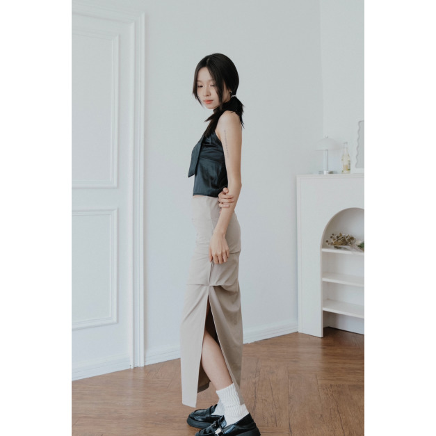 【jnauxz】現貨!! 售完不補 氣質款版型超美 側邊褶皺開衩長裙 【jnauxz】現貨!! 售完不補 氣質款版型超美 側邊褶皺開衩長裙