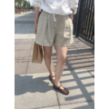 回歸款!!後鬆緊雙打摺短褲 - 米白、駝 回歸款!!後鬆緊雙打摺短褲 - 米白、駝