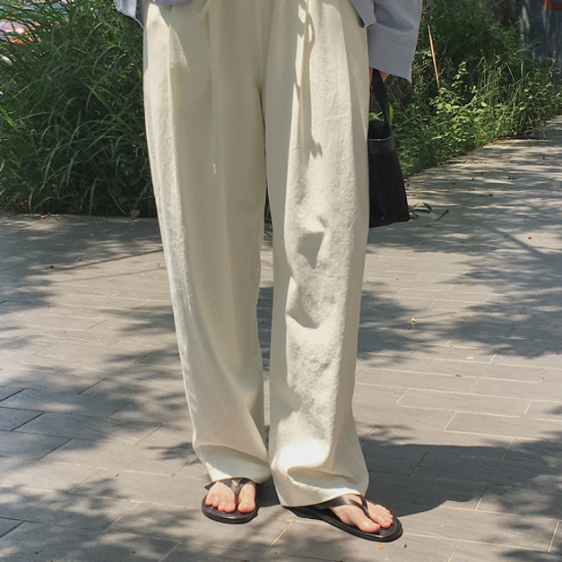 (本期推薦)(設計師款)闊腿微錐形雙打摺休閒褲 - 奶油、海軍藍 (本期推薦)(設計師款)闊腿微錐形雙打摺休閒褲 - 奶油、海軍藍