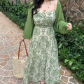 波西米亞綠色碎花雪紡長洋裝【D18583】_1 波西米亞綠色碎花雪紡長洋裝【D18583】_1