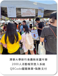 清華大學新竹食農教育嘉年華-暨清華社會實踐聯展-2000人活動報到登入(領取園遊券)+客製化活動選單+闖關集點遊戲QRCode集章(兌換好禮)+點數支付系統