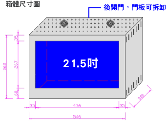 透明顯示螢幕21.5吋(BS-TD215)箱體尺寸圖