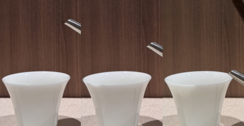 從左至右三張圖,壼嘴距離茶壼三種高度,依序為高中低