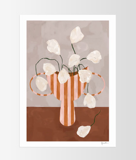 Frankie Penwill | White Flowers in Striped Vase Frankie Penwill | White Flowers in Striped Vase