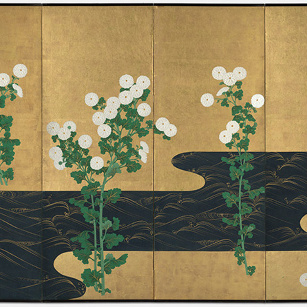 尾形光琳《菊繪流水屏風》右