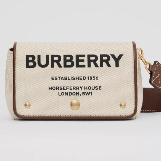 BURBERRY 小款 Horseferry 印花 棉質 帆布 斜背包 白色 焦糖色背帶 BURBERRY 小款 Horseferry 印花 棉質 帆布 斜背包 白色 焦糖色背帶