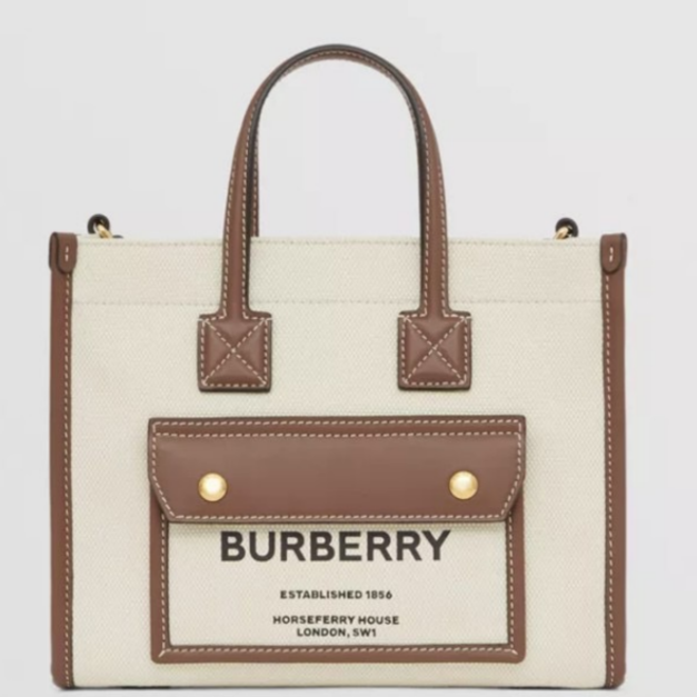 BURBERRY Frey皮革帆布拼接托特包 BURBERRY Frey皮革帆布拼接托特包