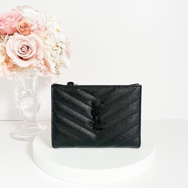 Saint Laurent Paris YSL 對開短夾 霧黑 Saint Laurent Paris YSL 對開短夾 霧黑