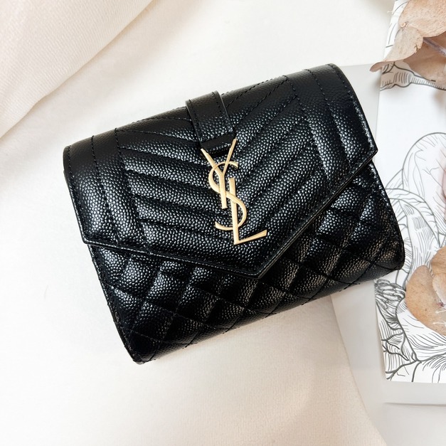 YSL 新款信封三折短夾 黑金 YSL 新款信封三折短夾 黑金