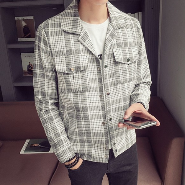 英倫格紋翻領單排扣外套 英倫格紋翻領單排扣外套