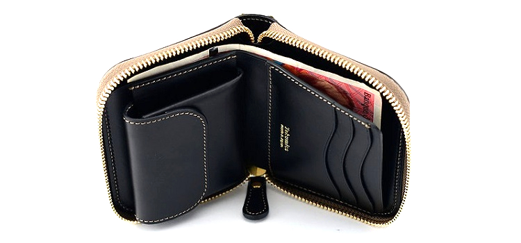 日本製【Takumicsタクミクス】拉鍊短夾 拉鍊銀包 義大利植鞣革 - 皮夾/長短夾/錢包 - 真皮 黑色