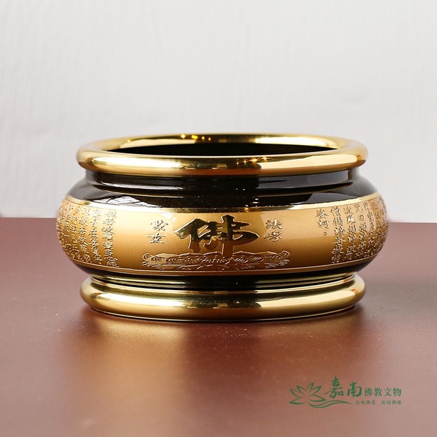 雙色3.8寸蓮花淨爐|黑金亮面・浮雕蓮花,家用佛桌必備 雙色3.8寸蓮花淨爐|黑金亮面・浮雕蓮花,家用佛桌必備