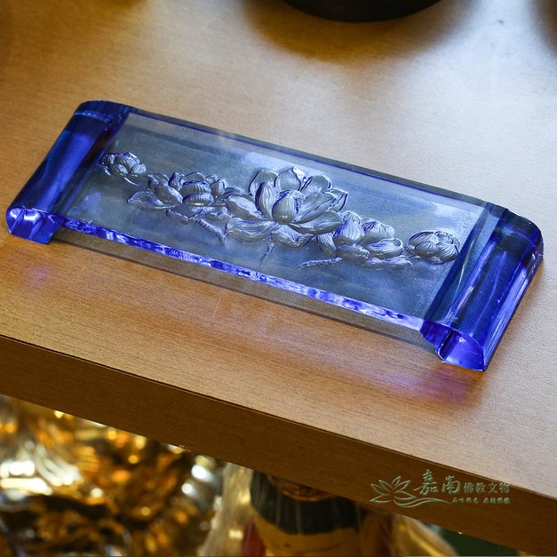 琉璃蓮花供杯台-深藍色|立體蓮花雕刻,佛堂配色百搭 琉璃蓮花供杯台-深藍色|立體蓮花雕刻,佛堂配色百搭