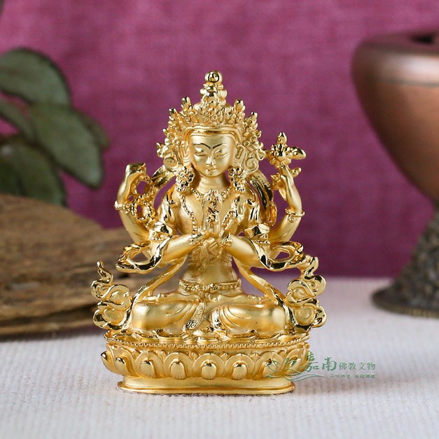 雙色鎏金四臂觀音-大(9.5cm) 雙色鎏金四臂觀音-大(9.5cm)