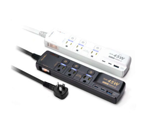 45W快充電源延長線 4切3座 3P Type-C USB PD/QC快充 防突波 45W快充電源延長線 4切3座 3P Type-C USB PD/QC快充 防突波