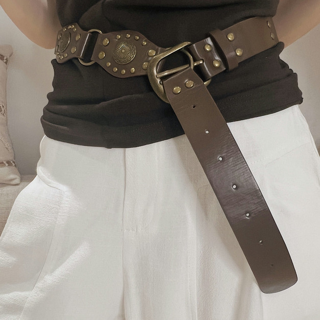 復古雕紋銅釦皮革腰帶 20070091